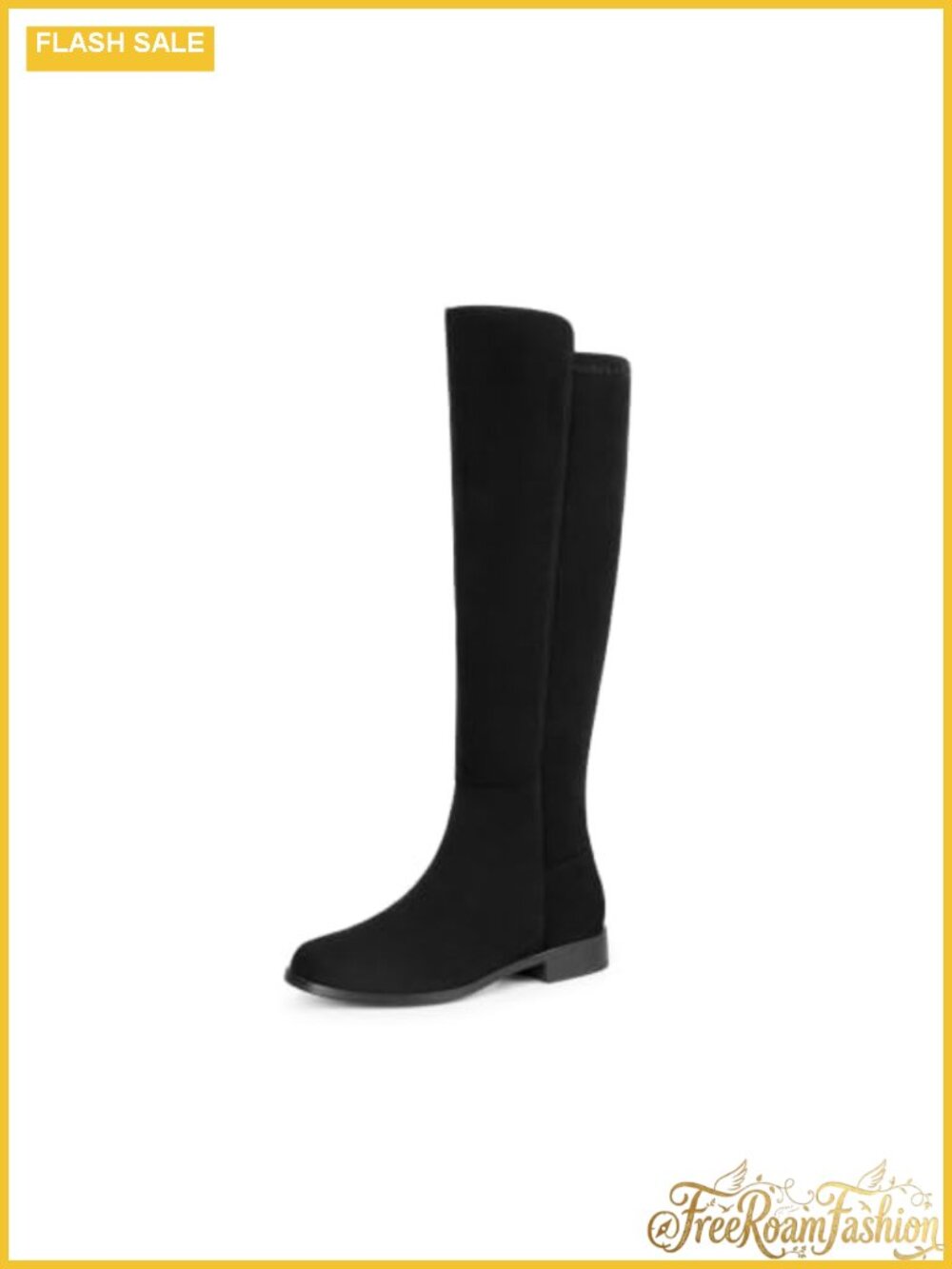 Women's Knee High Flat Low Heel Equestrian Boots Faux Suede